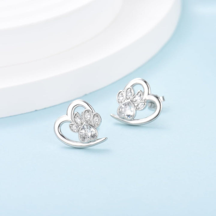 Earrings with Paw Prints & Heart – Pet Lover Jewelry