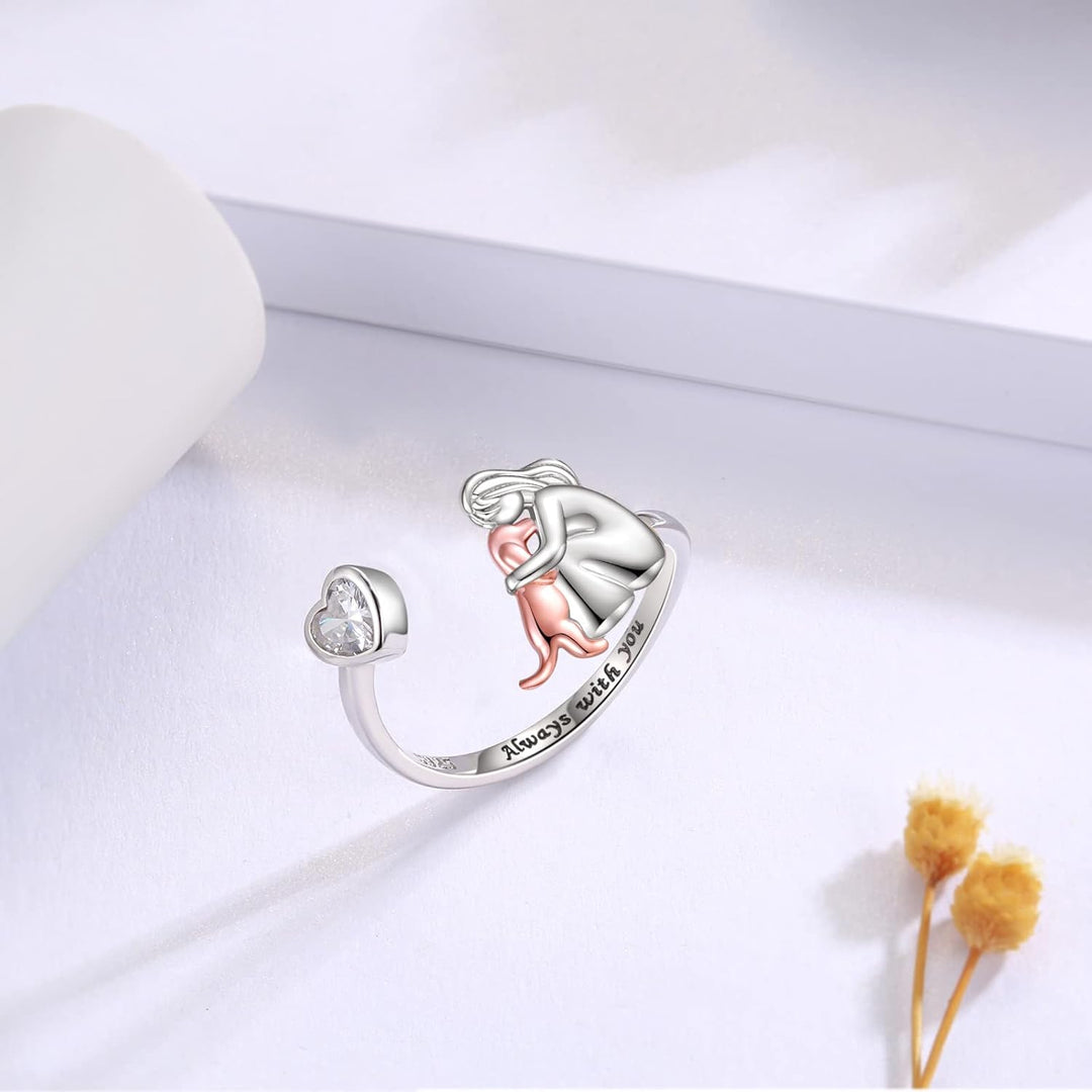 Dog Ring in Sterling Silver and White Zirconia – Adjustable Ring