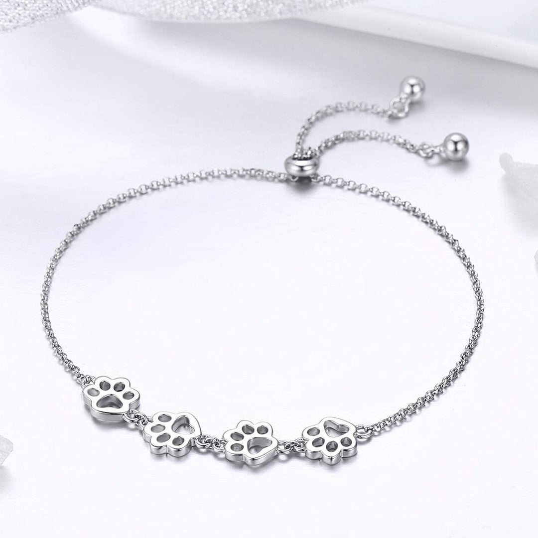 Sterling Silver Dog Paw Print Bracelet – Adjustable Bracelet