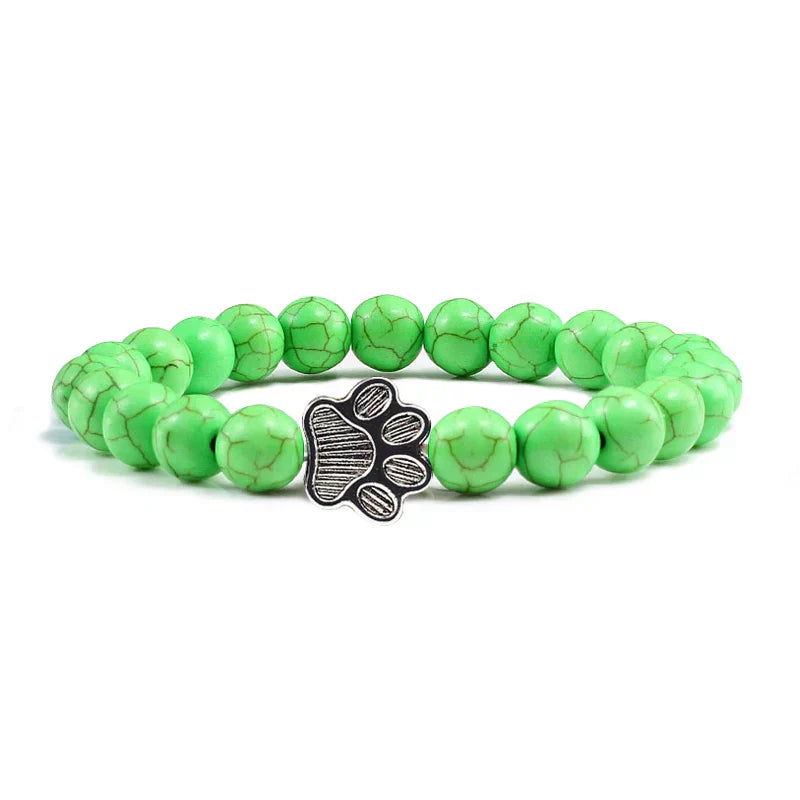 Natural Stone Bracelet with Paw Pendant – Elastic Beaded Bracelet for Men & Women