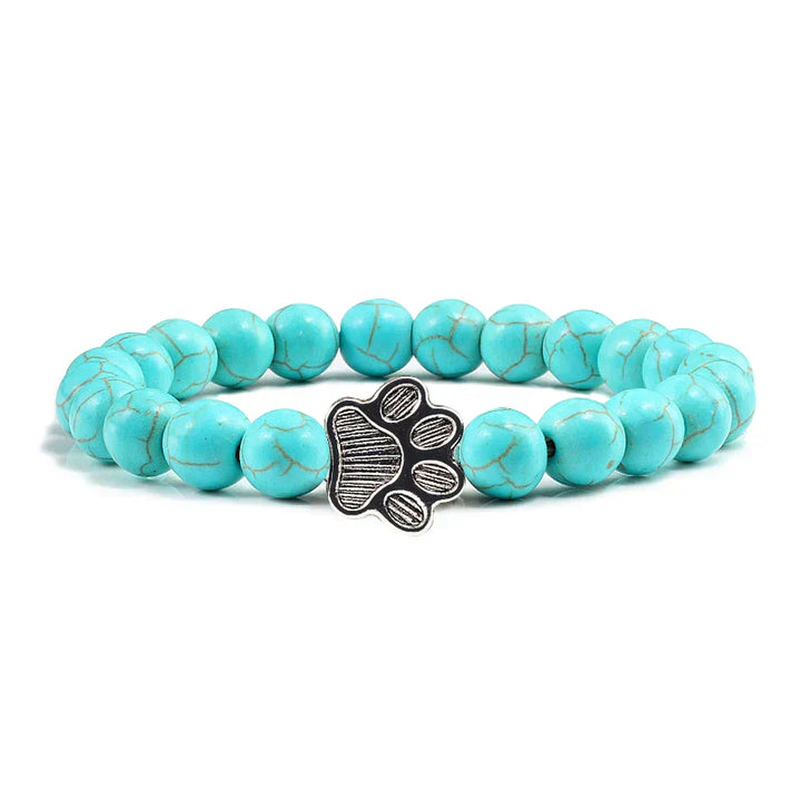 Natural Stone Bracelet with Paw Pendant – Elastic Beaded Bracelet for Men & Women