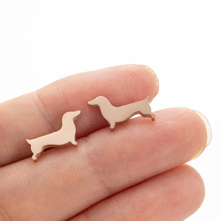 Dachshund Stud Earrings – Minimalist Dog Earrings Made of Metal