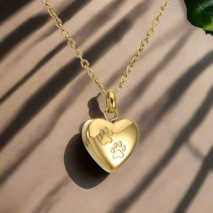 Memorial Necklace with Paw Heart – Stainless Steel Urn Pendant