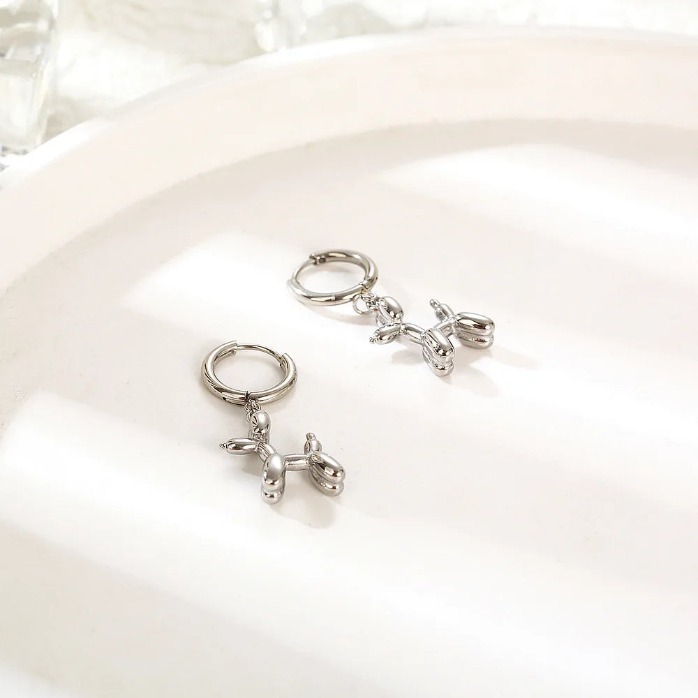 Mini Balloon Dog Earrings – Golden Hoops with Playful Dog Charm